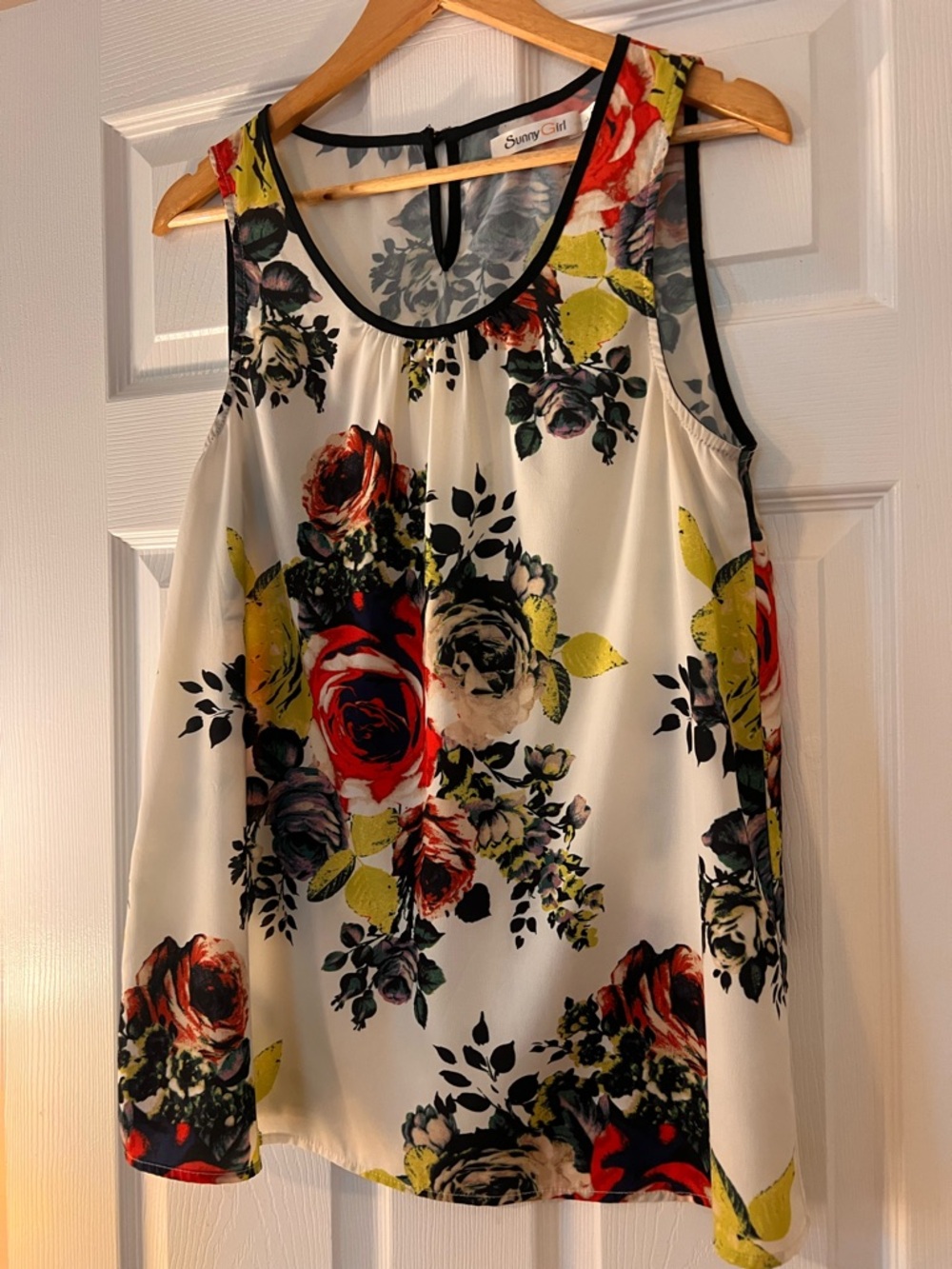 Sunny Girl White Floral Tank with Red and Yellow Roses
